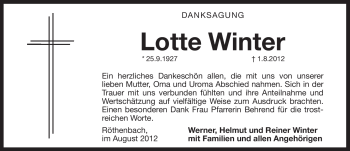 Traueranzeige von Lotte Winter von Pegnitz-Zeitung